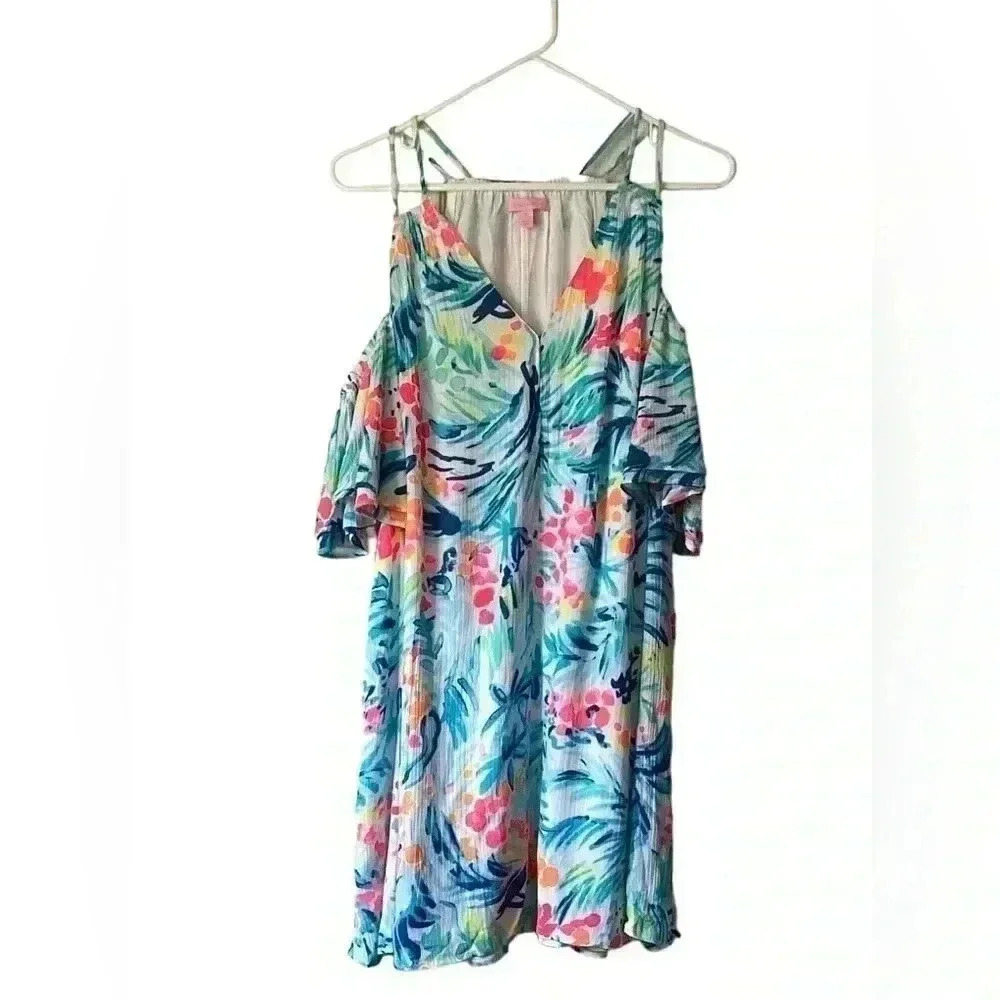Lilly Pulitzer Bellamie Cold Shoulder Serene Blue Tippy Top Swing Mini Dress S